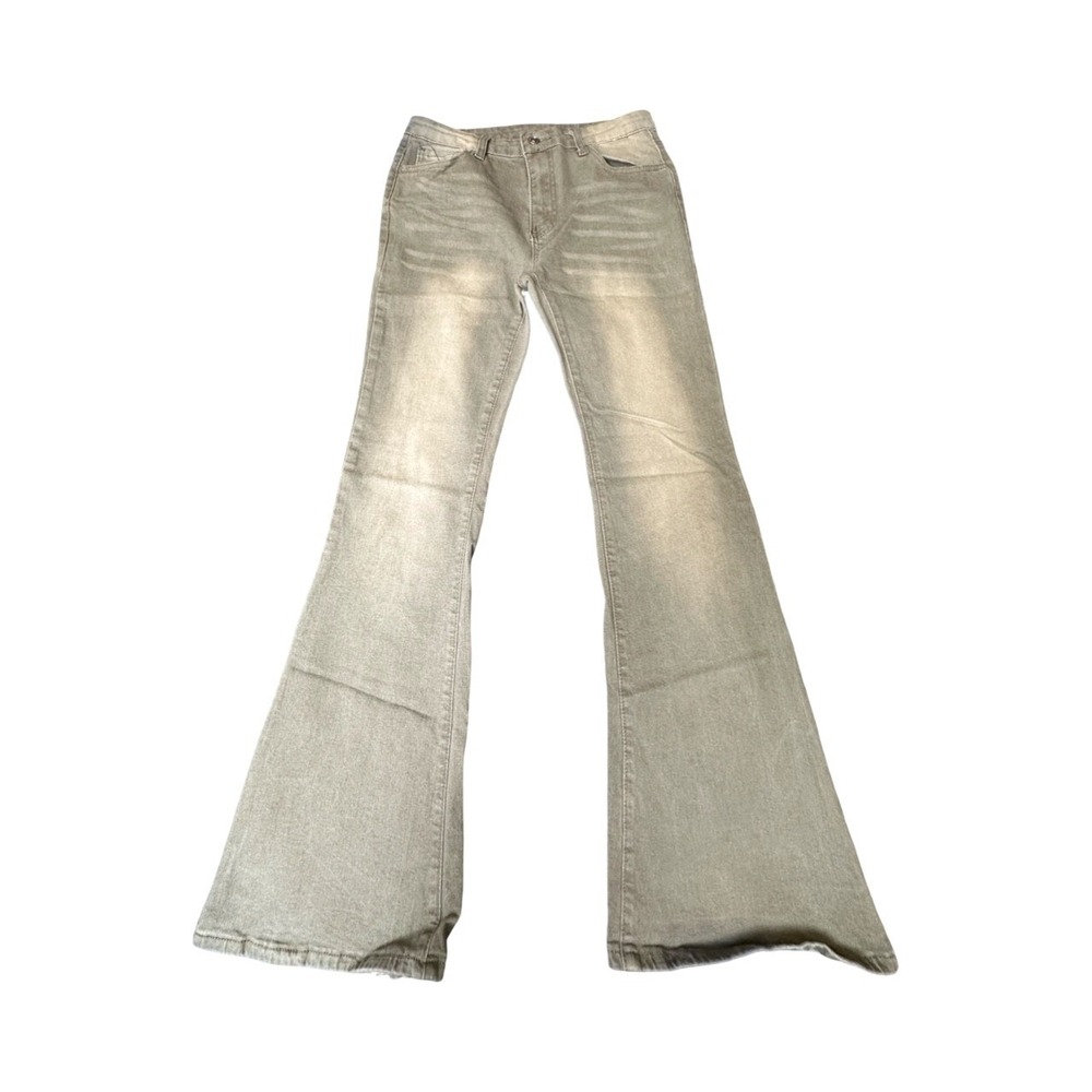 SHEIN Flare Jeans Womens L Olive Sand Wash High Rise Bell Bottom Stretch Denim